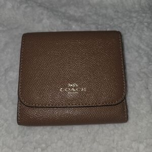 Coach Tan Leather Compact Trifold Wallet
